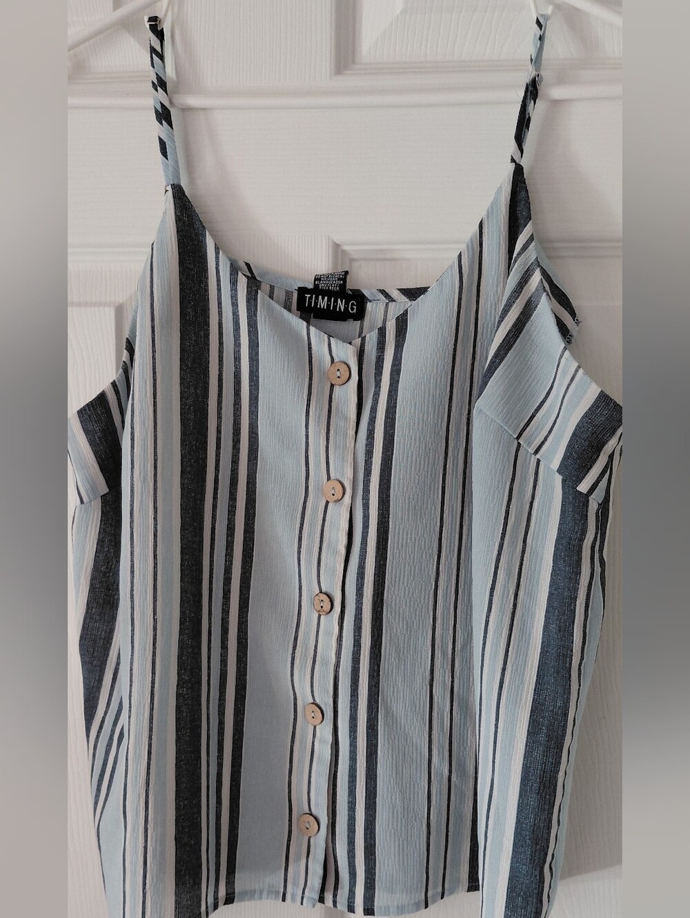TIMING Light Blue and Black Striped Button-Front Cami